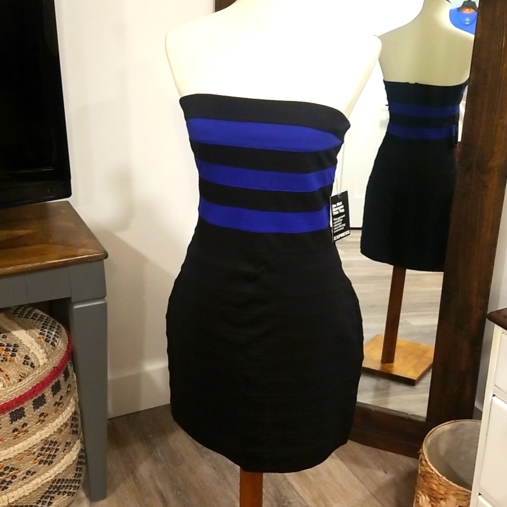 NWT Black and Blue Express strapless dress size Medium